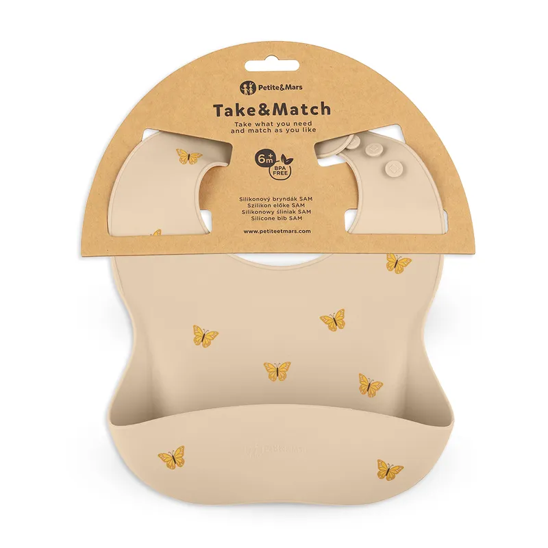 PETITE&MARS 706718 Silikonowy Śliniak Take &Match Sand Butterflies 6m