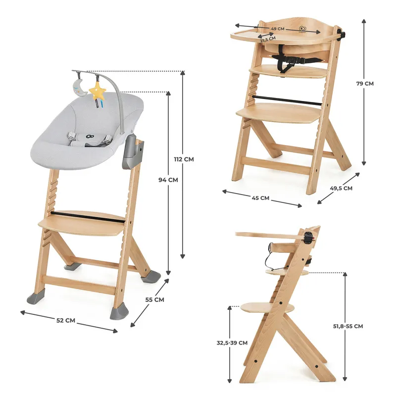 KINDERKRAFT Krzesełko Do Karmienia ENOCK + Bujaczek CALMEE GREY 26466