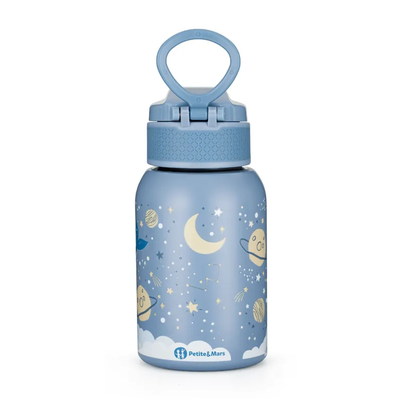 PETITE&MARS 150368 Butelka Termiczna Ze Stali Nierdzewnej Ze Słomką 350ml Whale Song