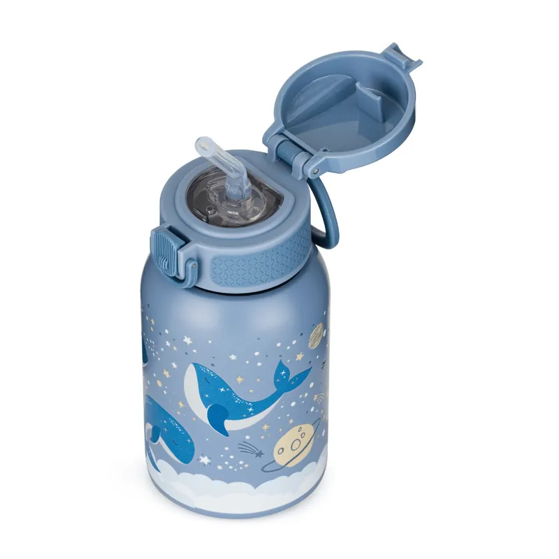 PETITE&MARS 150368 Butelka Termiczna Ze Stali Nierdzewnej Ze Słomką 350ml Whale Song