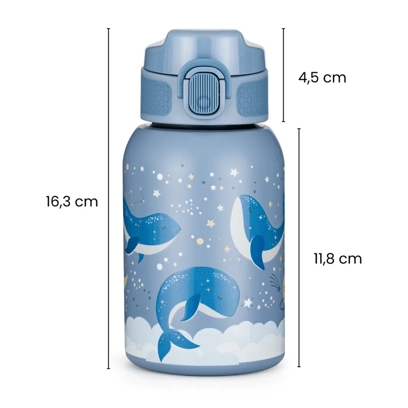 PETITE&MARS 150368 Butelka Termiczna Ze Stali Nierdzewnej Ze Słomką 350ml Whale Song