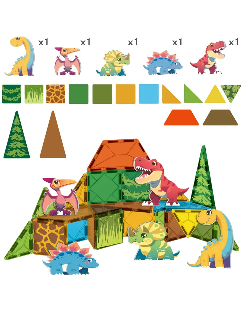 WOOPIE 558390 Klocki Magnetyczne 7,5 cm Dino 30 el