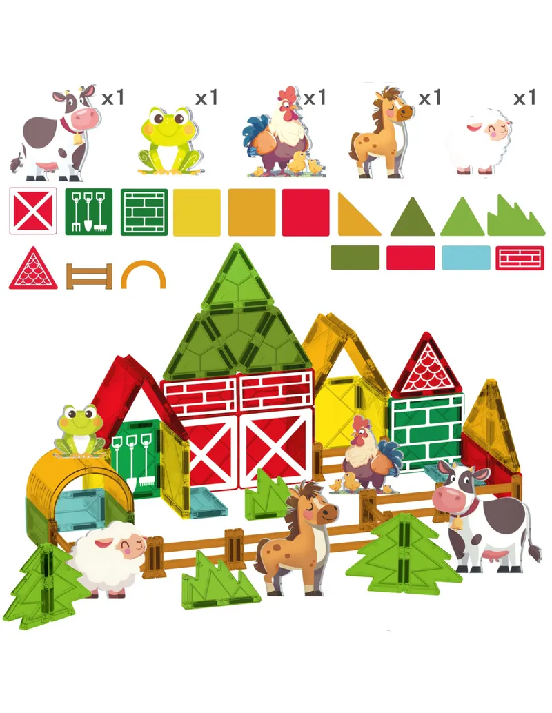 WOOPIE 55846 Klocki Magnetyczne 7,5 cm Farma 50 el