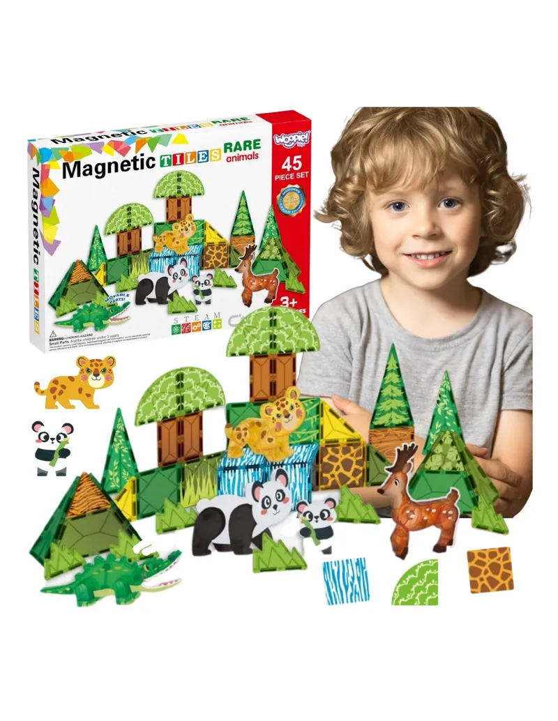 WOOPIE 55877 Klocki Magnetyczne 3D Zwierzęta 45 el
