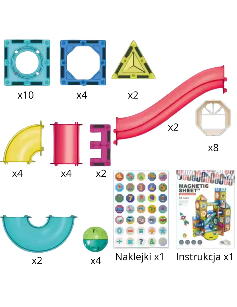 WOOPIE 54917 Klocki Magnetyczne Tor Kulkowy 42 el