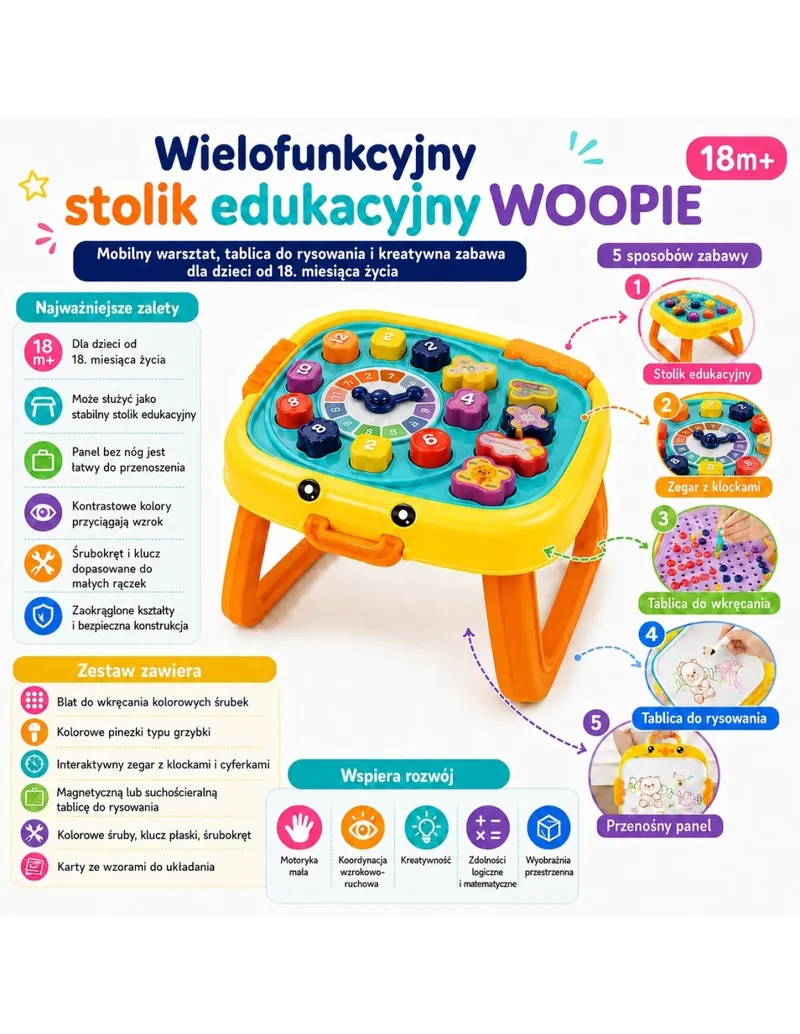 WOOPIE 59547 Interaktywny Stolik Edukacyjny Warsztat I Tablica Suchościeralna