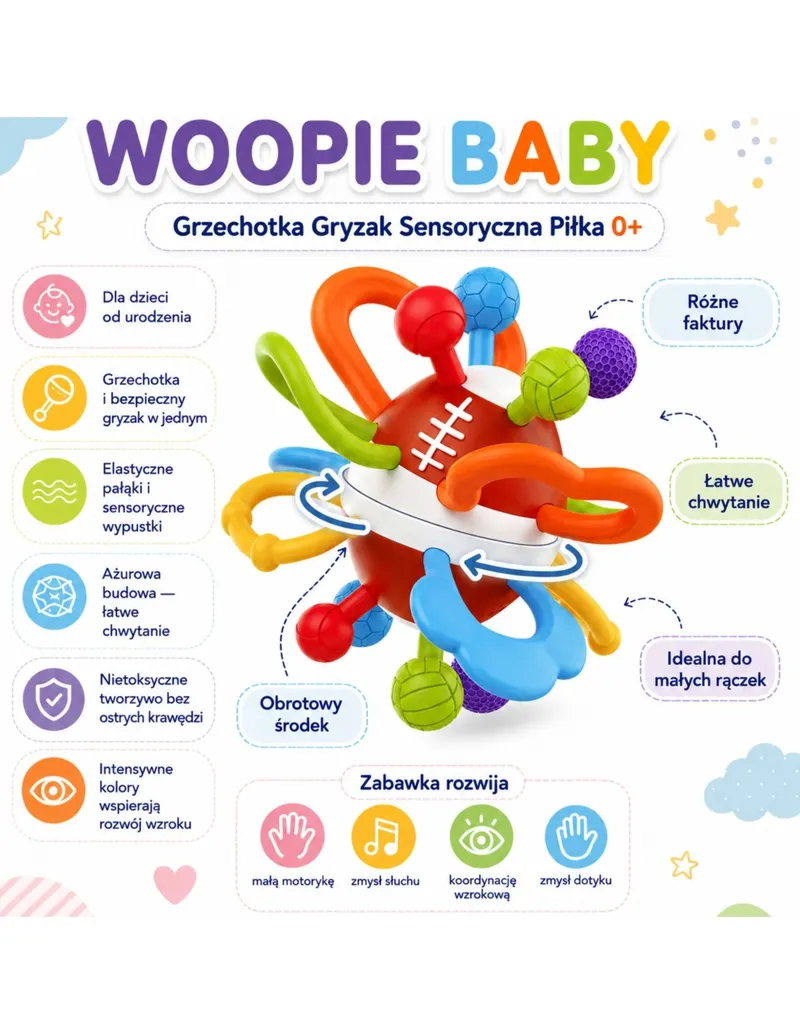 WOOPIE BABY 59486 Grzechotka Gryzak Sensoryczny Piłka