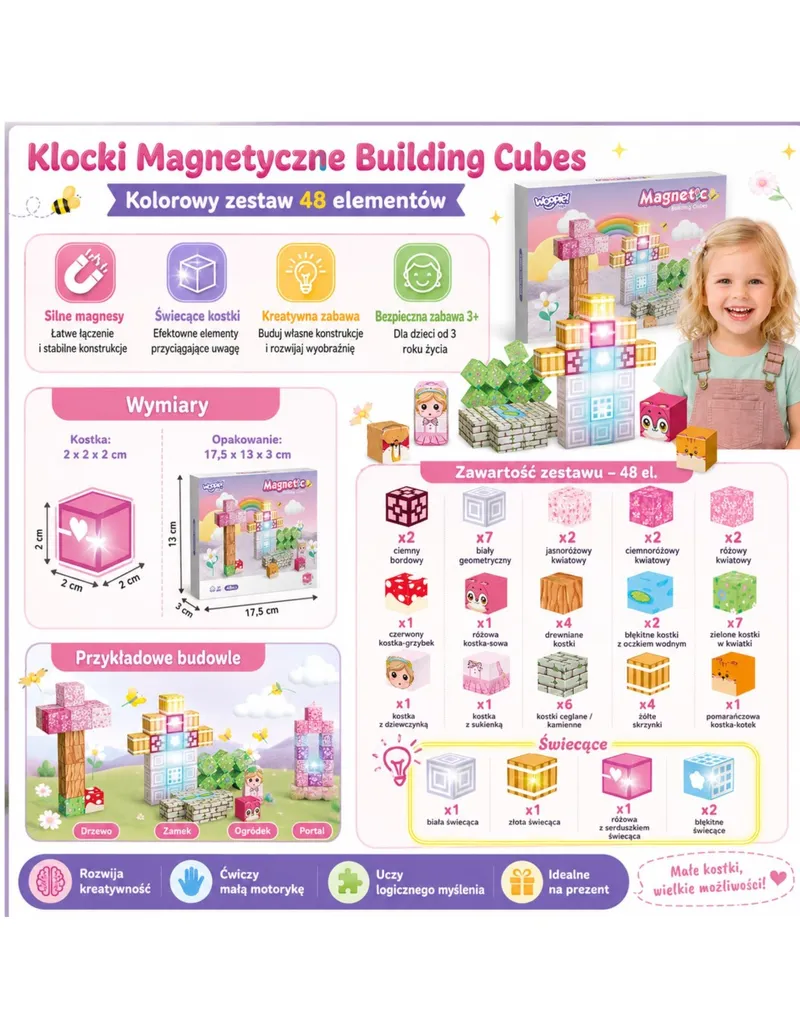 WOOPIE 58892 Kostki Magnetyczne Świecące Pixele