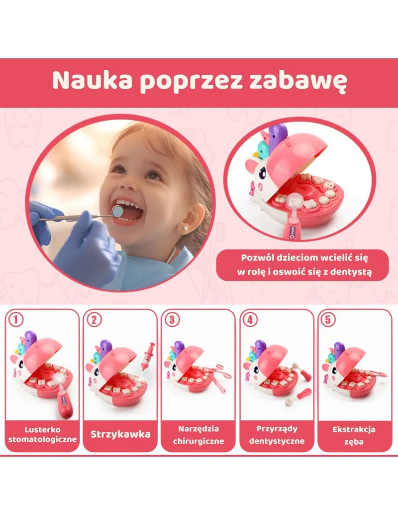 WOOPIE 54757 Zestaw Małego Dentysty Głowa Jednorożca