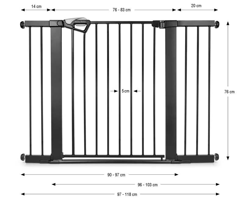 MILLY MALLY 6984 Bramka Zabezpieczająca- Barierka Na Schody Z Rozszerzeniami Guardy 118 Black