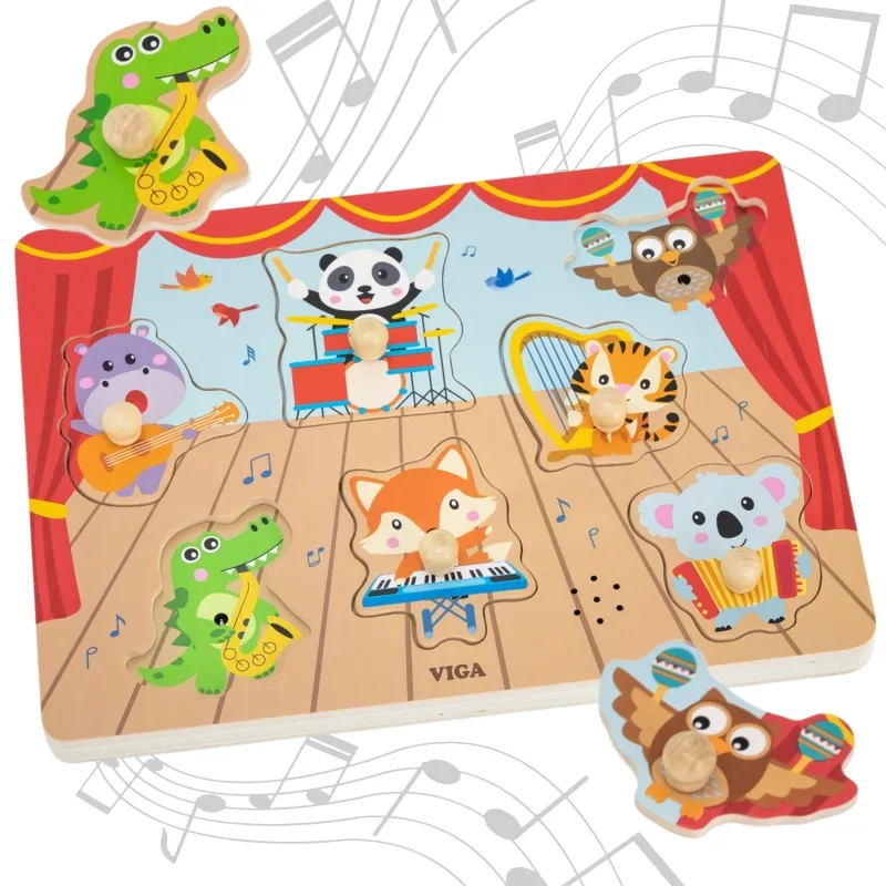 VIGA 44760 Drewniane Puzzle Dźwiękowe Zespół Zwierzątek