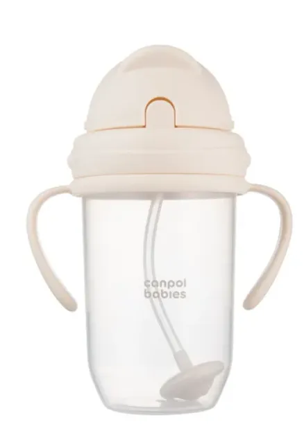 CANPOL 56/623 Kubek Niekapek Z Rurką I Odważnikiem 270ml - Kremowy