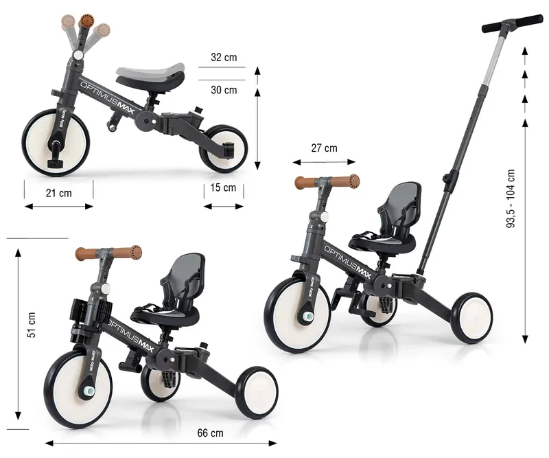 MILLY MALLY 6265 Rowerek 5w1 OPTIMUS MAX Dark Grey