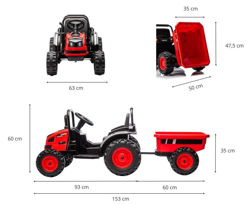 MILLY MALLY 5741 Pojazd Na Akumulator Traktor Z Przyczepą Farmer Red