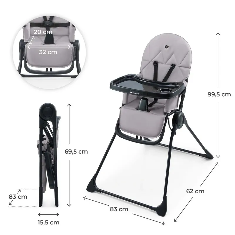 KINDERKRAFT Krzesełko Do Karmienia BINCI Grey
