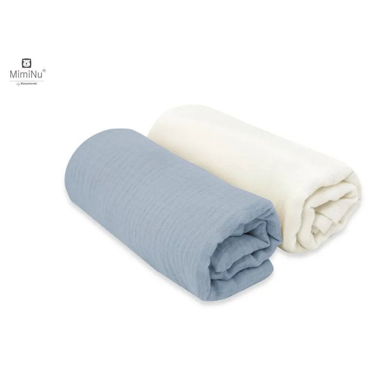 KIECZMERSKI Pieluszki 75x75 cm MUŚLIN Bawełna 100% Śmietanka/Jeans 2-PAK