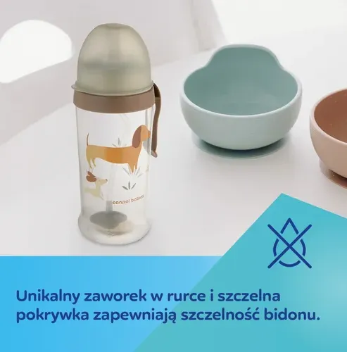 CANPOL 56/510_BRO Bidon Niekapek Z Rurką I Odważnikiem 350ml PIESKI