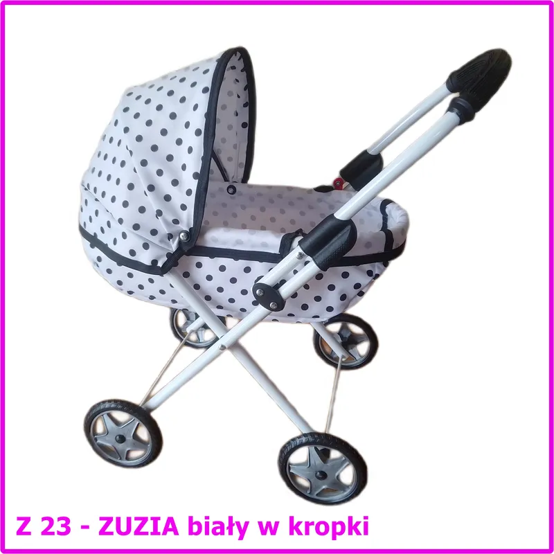 Wózek Dla Lalek ZUZIA Głęboki Biały W Czarne Kropki Z23