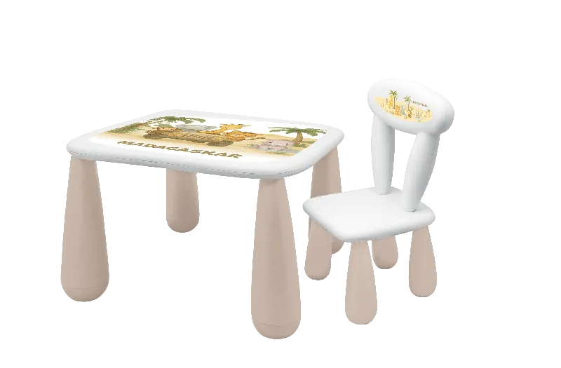 MALTEX SET LUNA MADAGASKAR Stolik Dla Dzieci + Krzesełko Biały/Beżowy