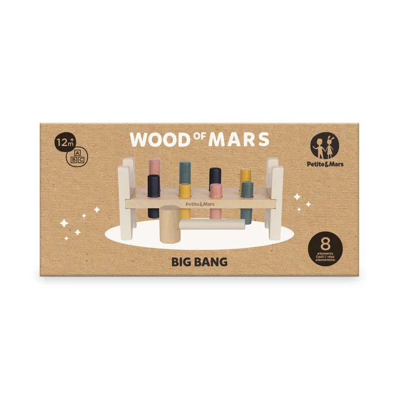 PETITE&MARS 610729 Drewniana Zabawka Do Przebijania Big Bang Aurora Pink 12 m