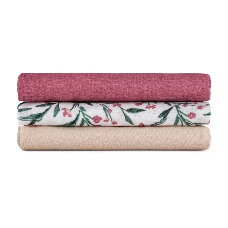 PETITE&MARS 415364 Zestaw Pieluszek Z Muślinu Bambusowego 3 szt 68x68 cm Pink Meadow