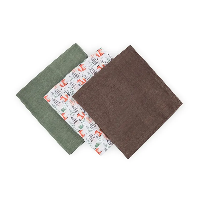 PETITE&MARS 415366 Zestaw Pieluszek Z Muślinu Bambusowego 3 szt 68x68 cm Forest Fox