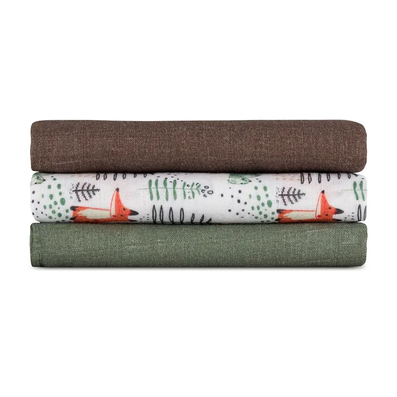 PETITE&MARS 415366 Zestaw Pieluszek Z Muślinu Bambusowego 3 szt 68x68 cm Forest Fox