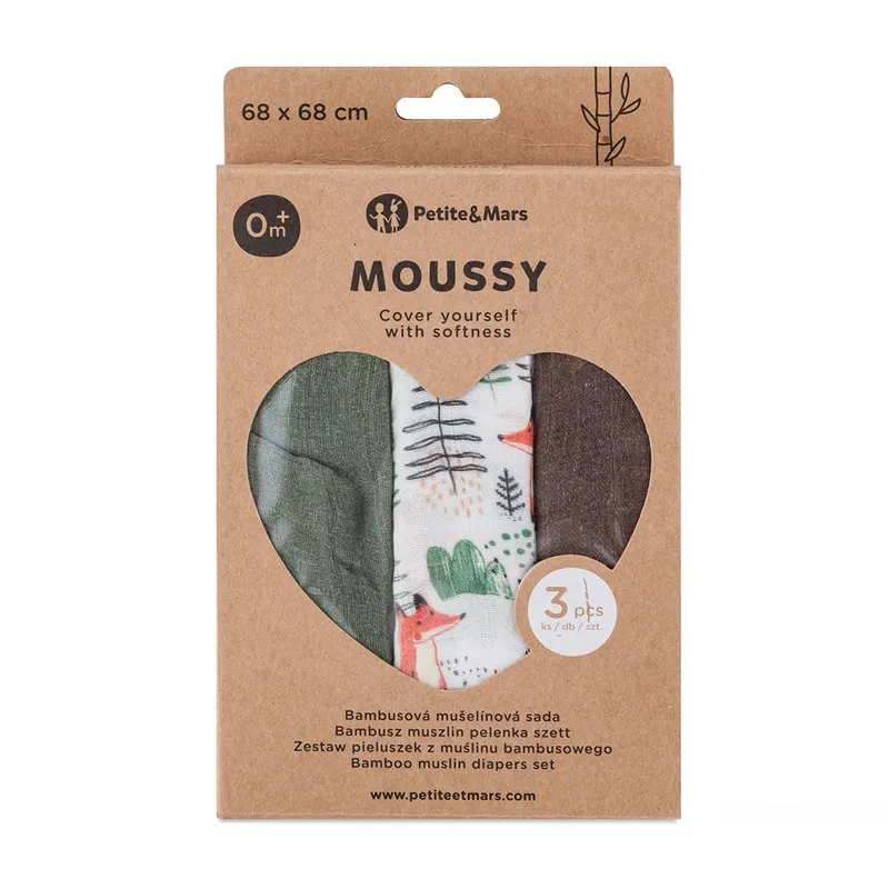 PETITE&MARS 415366 Zestaw Pieluszek Z Muślinu Bambusowego 3 szt 68x68 cm Forest Fox
