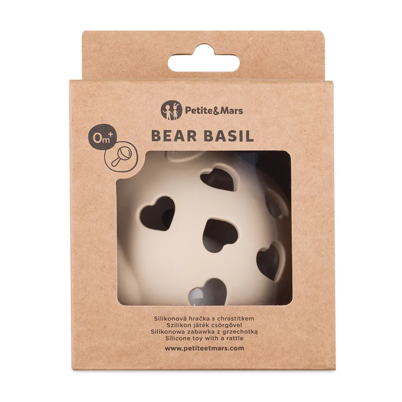 PETITE&MARS 606818 Silikonowa Zabawka Z Grzechotką Bear Basil Desert Sand