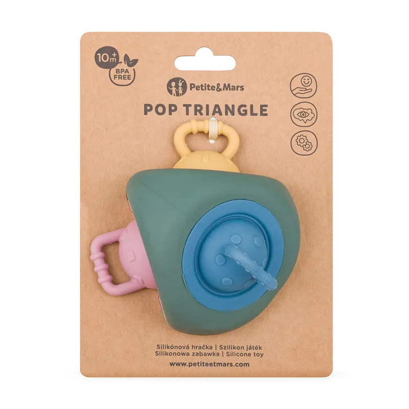 PETITE&MARS 584817 Silikonowa Zabawka Sensoryczna Pop Triangle Misty Green 6 m