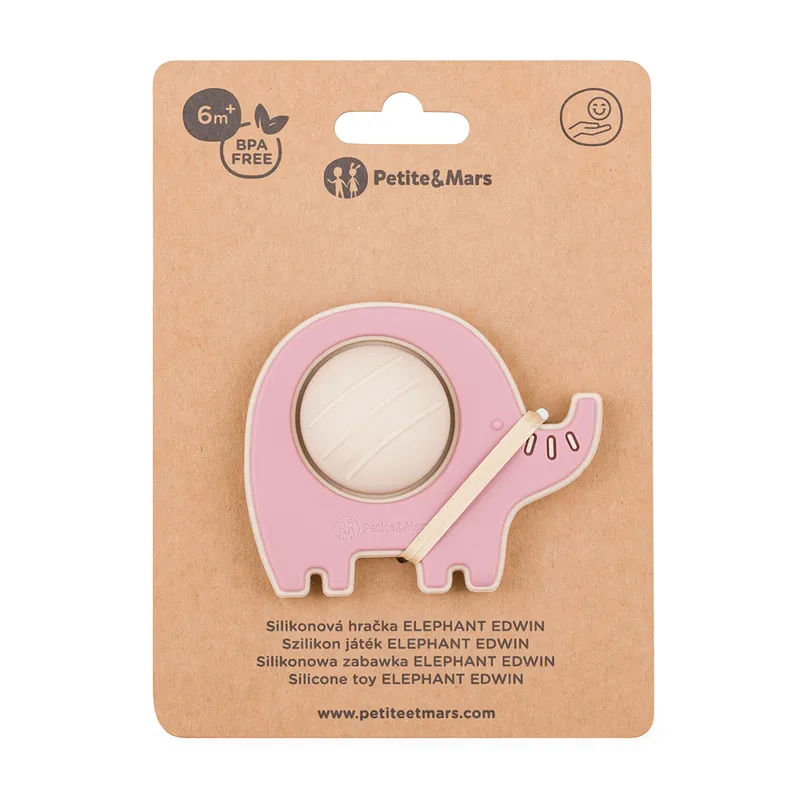PETITE&MARS 608820 Silikonowa Zabawka Pop-Up Elephant Edwin Dusty Rose 6 m