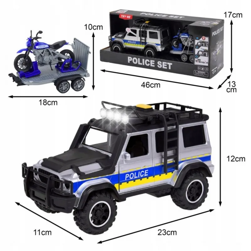 WOOPIE 57253 Samochód Policyjny Przyczepa Motocykl