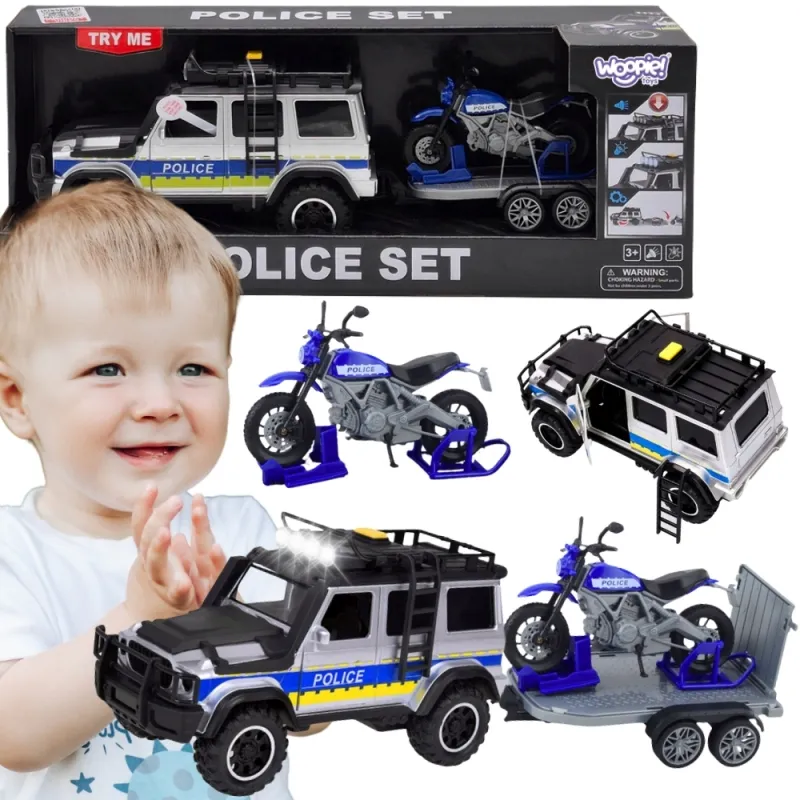 WOOPIE 57253 Samochód Policyjny Przyczepa Motocykl
