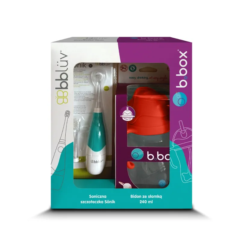 B.BOX 62382 Zestaw Soniczna Szczoteczka Dla Dziecka + Bidon Ze Słomką 240 ml Arbuzowy