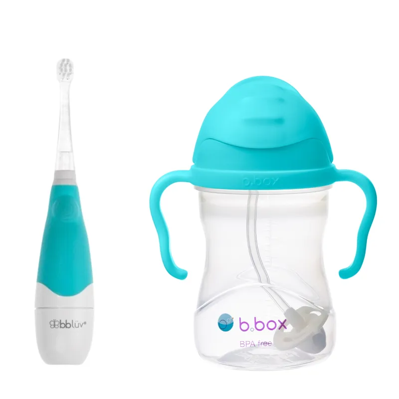B.BOX 62375 Zestaw Soniczna Szczoteczka Dla Dziecka + Bidon Ze Słomką 240 ml Azure