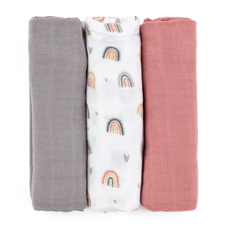 PETITE&MARS 415362 Zestaw Pieluszek Z Muślinu Bambusowego 3 szt 68x68 cm Rose Rainbows