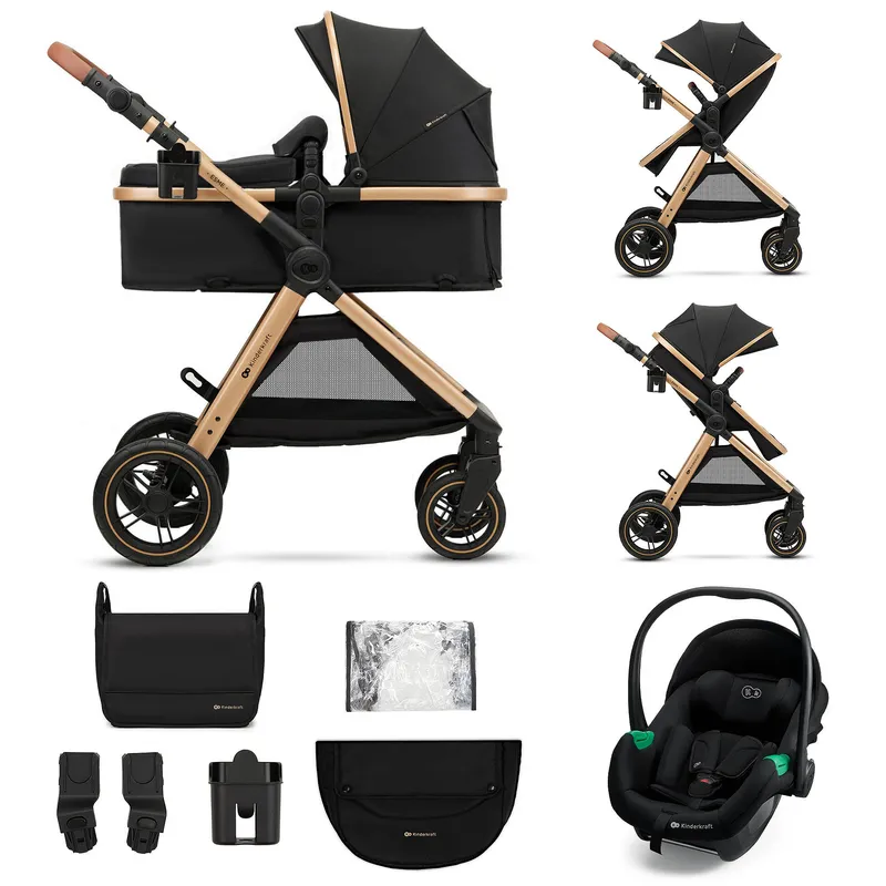 KINDERKRAFT Wózek Wielofunkcyjny ESME 3w1 Pure Black+MINK PRO 2