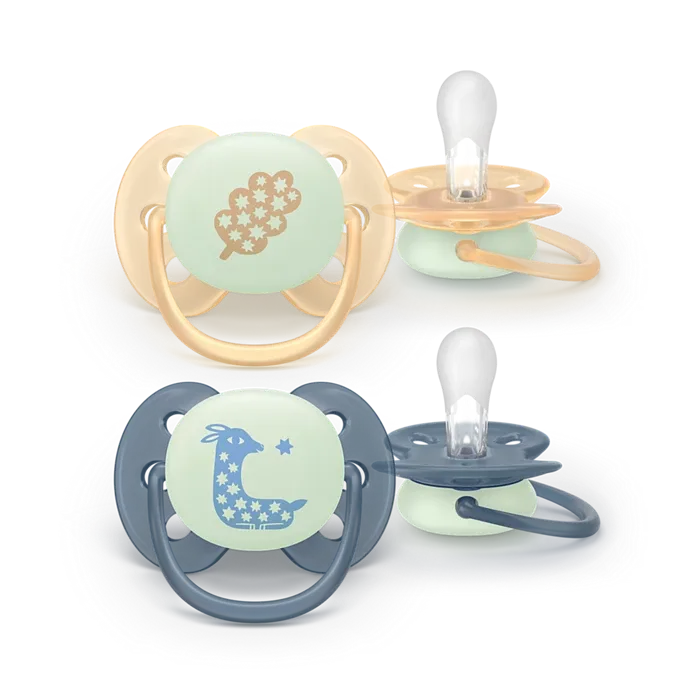 AVENT SCF094/03 Smoczek Uspokajający SOOTHER SOFT 6-18 NIGHT&DAY Liść/Żyrafka