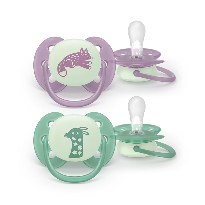 AVENT SCF094/04 Smoczek Uspokajający SOOTHER SOFT 6-18 NIGHT&DAY Lis/Żyrafka
