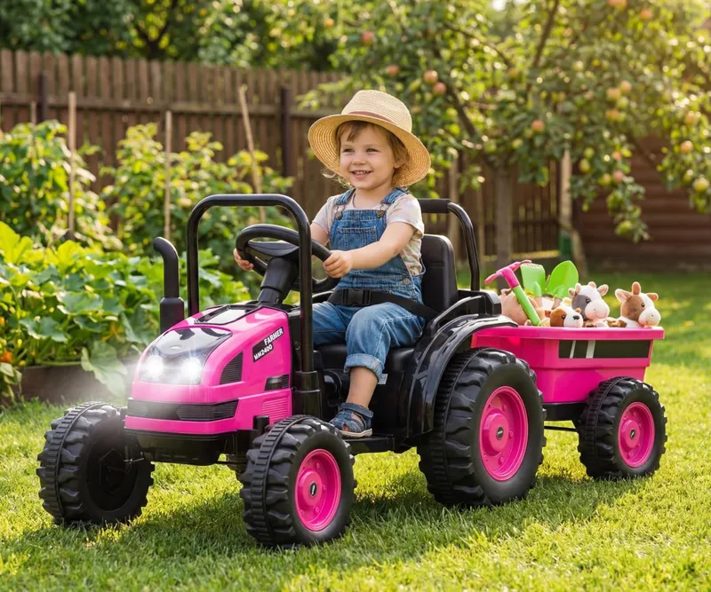 MILLY MALLY 6939 Pojazd Na Akumulator Traktor Z Przyczepą Farmer Pink