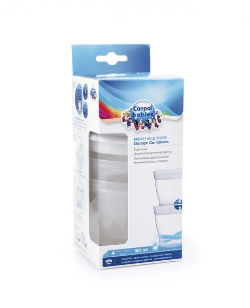 CANPOL 12/204 Pojemniki Do Przechowywania Mleka / Pokarmu 4szt 180ml