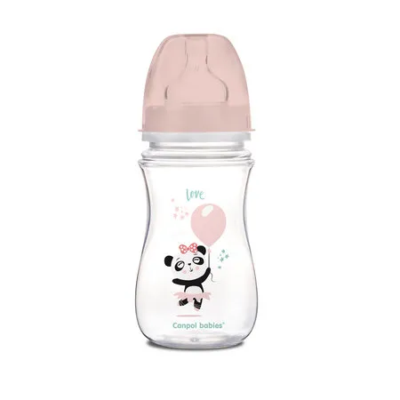 CANPOL 35/222 Butelka Szeroka Antykolkowa EasyStart Exotic 300ml - Różowy