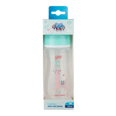 CANPOL 35/222 Butelka Szeroka Antykolkowa EasyStart Exotic 300ml - Zielony