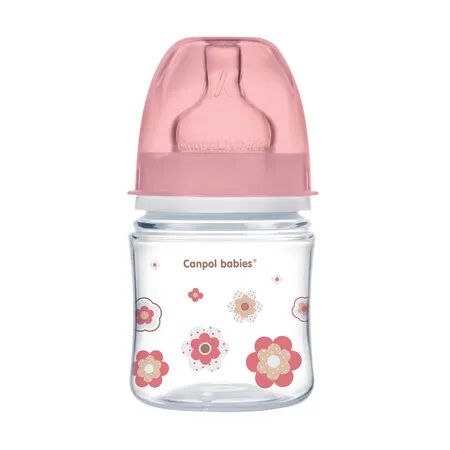 CANPOL 35/216 Butelka Szerokootworowa Antykolkowa Easystart Newborn Baby 120 ml Kwiaty - Różowe