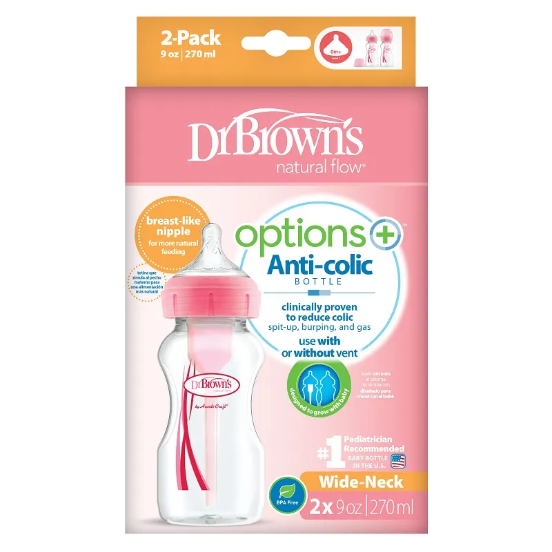 Dr.Browns WB92601 Butelka Szeroka Szyjka 270 ml PP OPTIONS PLUS 2 PAK - Różowy