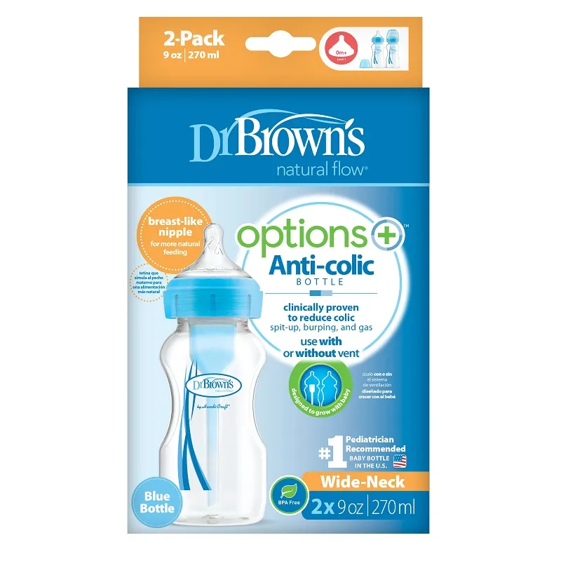 Dr.Browns WB92602 Butelka Szeroka Szyjka 270 ml PP OPTIONS PLUS 2 PAK - Niebieski