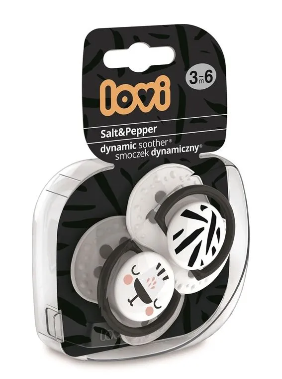 LOVI 22/878 Smoczek Silikonowy Dynamiczny 3-6 m 2 szt. Salt&Pepper
