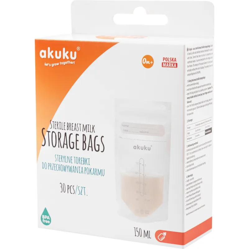AKUKU A0011 Sterylne Woreczki Do Przechowywania Pokarmu 150 ml