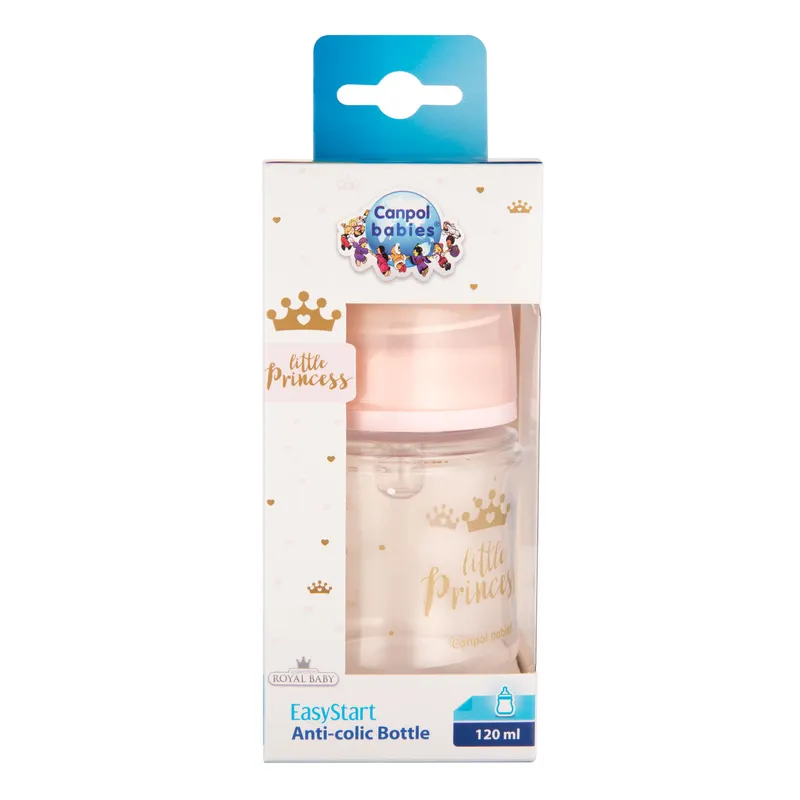 CANPOL 35/233 Butelka Szeroka Antykolkowa 120ml Easy Start Royal - Różowa
