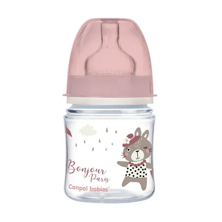 CANPOL 35/231 Butelka Szeroka Antykolkowa 120ml Bonjour - Różowa